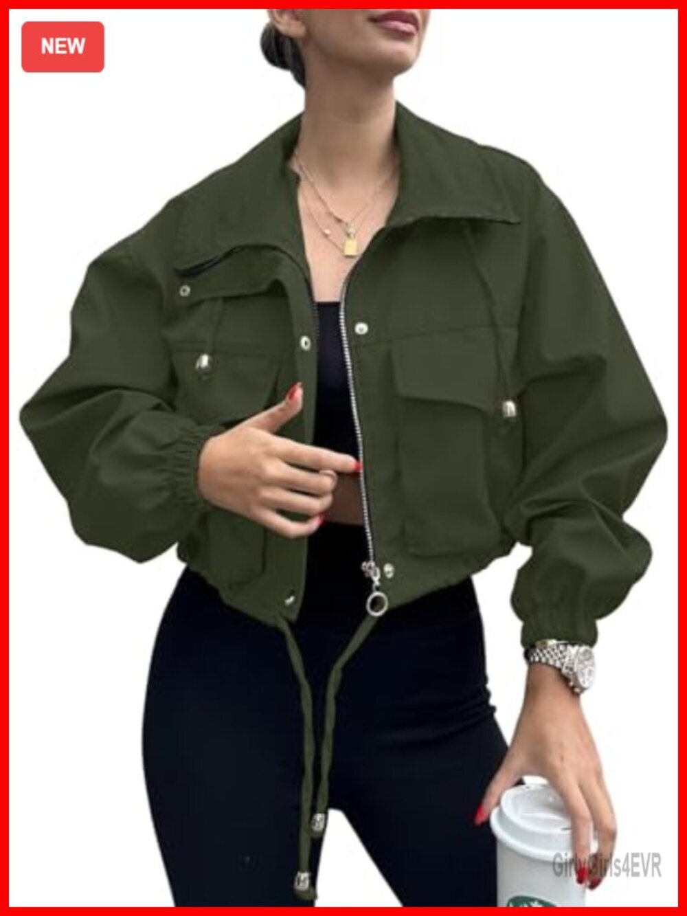 Lightweight Cropped Bomber Jacket Military Utility Anorak with Pockets